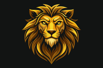stylized golden lion head emblem with intricately detailed mane with beard