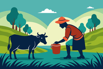 Cow milk  collection  a person silhouette vector style