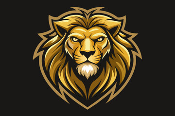 stylized golden lion head emblem with intricately detailed mane with beard