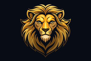 stylized golden lion head emblem with intricately detailed mane with beard