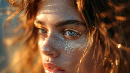 shot of woman with gloss around eye as fashion makeup