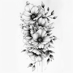 flower, floral, vector, nature, illustration, leaf, pattern, vintage, drawing, plant, design, flowers, art, decoration, blossom, black, sketch, summer, spring, garden, rose, branch, beauty, peony, wed