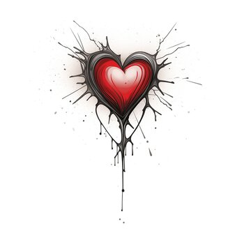 A heart with black and red paint splatters on it