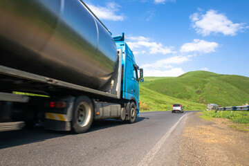 Truck in motion on the road, cargo transportation concept stock photo