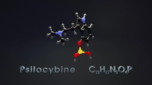 Psilocybine 3D Conformer molecular structure C12H17N2O4P - dark background
