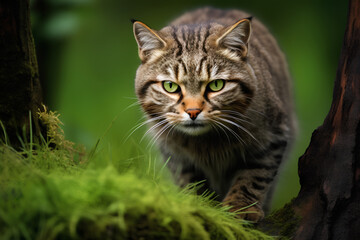 Naklejka na ściany i meble Scottish Wildcat, dwelling in the Scottish Highlands