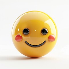 Cheerful Yellow Emoticon Sphere with Smiling Face on White Background.