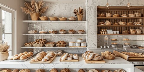 The interior of a traditional bakery, products baked from flour, breads, rolls