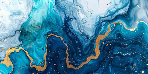 Abstract Aquamarine Marble Texture with Gold Accents
