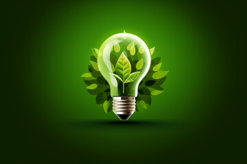 Bulb With Green Sprout Sunburst Background
