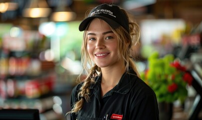 Supermarket cashier in uniform