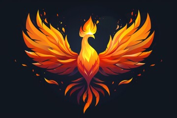 A fire bird with its wings spread out. A magical creature made of fire. - 782458122