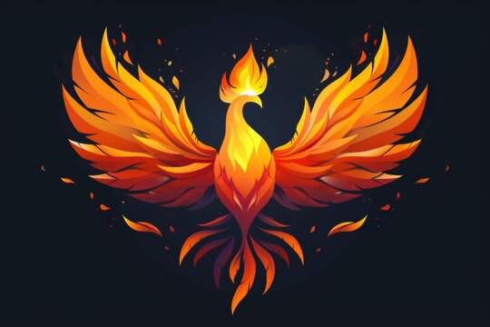 A fire bird with its wings spread out. A magical creature made of fire.