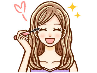 Obraz premium マスカラを塗る茶髪ロングヘアーの大人女性のイラスト素材2