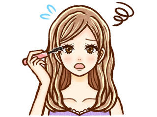 Naklejka premium マスカラを塗る茶髪ロングヘアーの大人女性のイラスト素材4