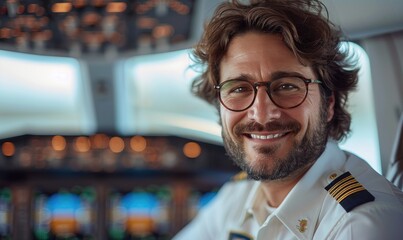 Handsome pilot of a commercial airplane