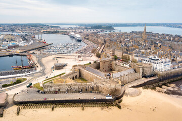 Aerial view of the old town of Saint-Malo