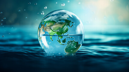 Obraz na płótnie Canvas Planet Earth droping into the water 