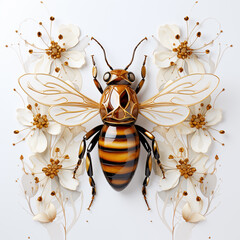 Elegant honeybee on white flowers art illustration