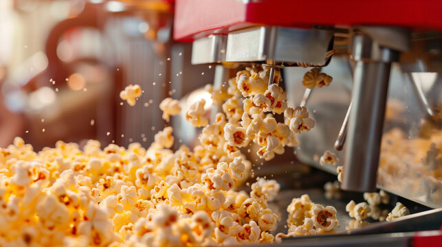 close shot of popcorn maker machine at the cinema