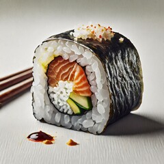 Asian sushi and chopstickson light background