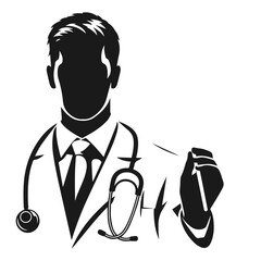 Doctor 🧑‍⚕️. Flat vector style character, Healthcare illustration. Black and white silhouette vector isolated on white background 
