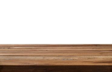 Empty brown wooden planks table surface for product display background isolated cutout on...