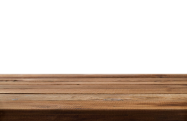 Empty brown wooden planks table surface for product display background isolated cutout on transparent