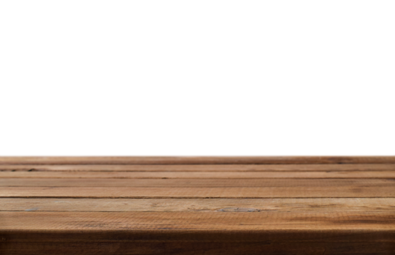 Empty brown wooden planks table surface for product display background isolated cutout on transparent