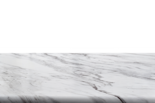 Empty white and grey marble table counter surface for product display, isolated cutout on transparent