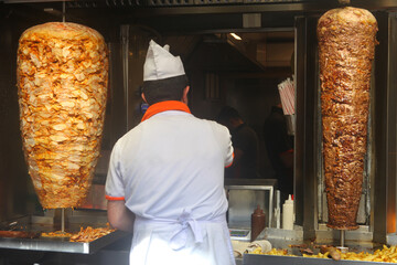Preparation of famous Kebab, traditional Turkish street food, Istanbul, Turkey