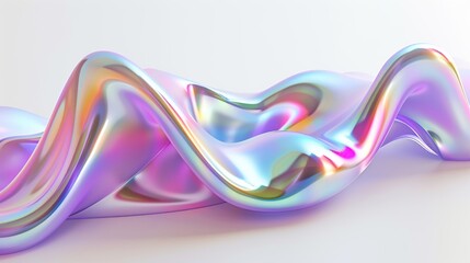 Creative concept of liquid wave. Fluid shape with holographic colors on a white background.