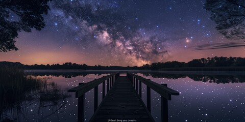 Astronomy Background, Serene Starry Night Sky Reflections on Calm Lake