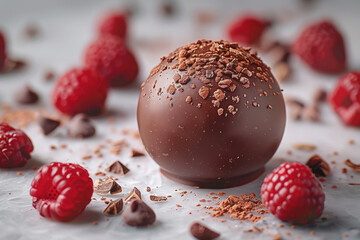 A bitter dark chocolate truffle filled with a luscious raspberry ganache, creating a harmonious...
