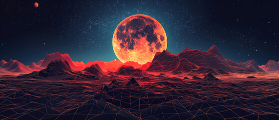 A futuristic and striking landscape of Mars captured in a wireframe silhouette logo, showcasing the potential for exploration and innovation on the red planet