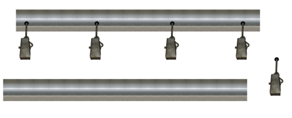 Ceiling curtain rod with ceiling rail, guide of metal runner beam and clips for window curtains - on isolated transparent background. The photo can be placed side by side and enlarged.