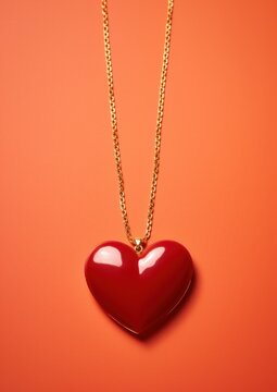 a red heart necklace on a gold chain