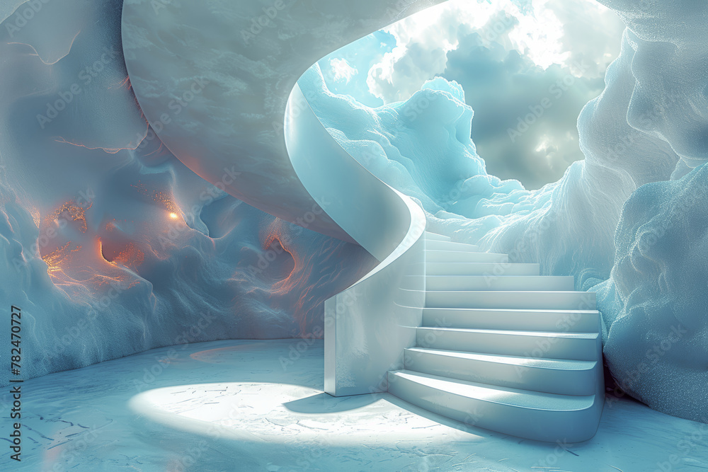 Aufkleber An abstract depiction of a spiral staircase ascending towards the sky, symbolizing progress and evolution. Concept of growth and advancement. Generative Ai.