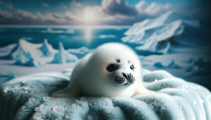 Adorable Seal Pup Resting in a Serene Arctic Winter Landscape