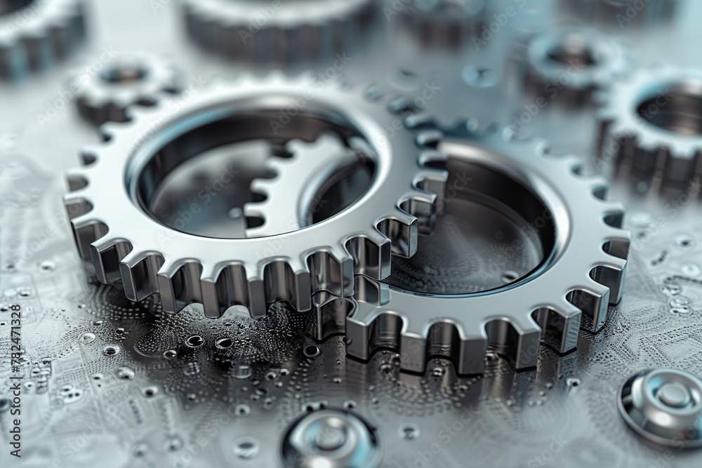 Poster a visual metaphor of gears meshing together seamlessly, representing efficiency and productivity. co
