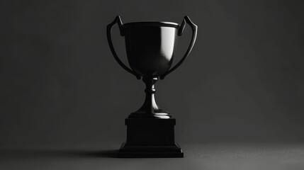 Matte black trophy cup on a dark backdrop with subtle texture. Professional studio shot with dramatic lighting. Award and recognition concept for corporate and sports design - obrazy, fototapety, plakaty