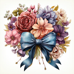 Watercolor Floral Bow Illustration, Generative Ai