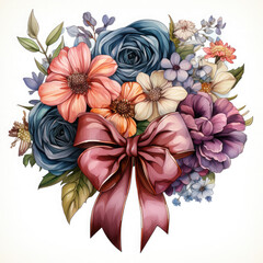 Watercolor Floral Bow Illustration, Generative Ai