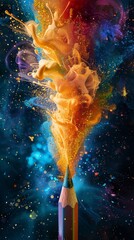 Cosmic creativity burst - colorful pencil explosion