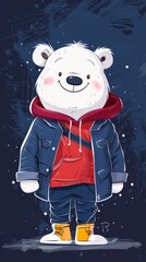 Stylish cartoon bear in winter clothes