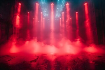 Fototapeta premium Atmospheric Concert Stage in Crimson Hues. Concept Concert Stage, Atmospheric Lighting, Crimson Hues