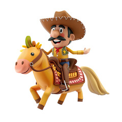 Fototapeta premium Close-up view of a miniature toy horse with a small figurine mounted on top Isolated on transparent