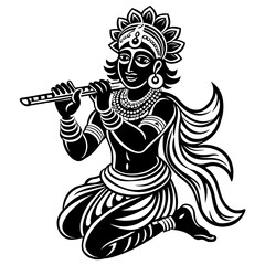rafting Krishna with Flute Silhouette: Vector Mastery