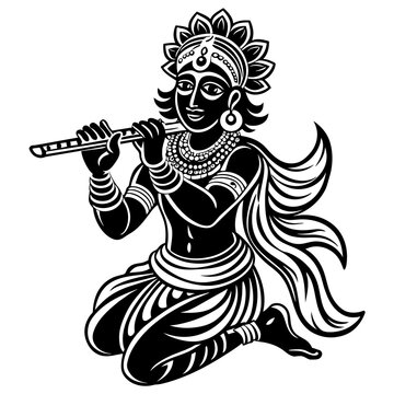 black krishna playing flute clip art preview