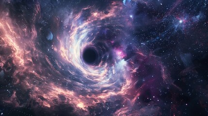 Cosmic black hole swirling in space - obrazy, fototapety, plakaty